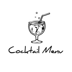 Summer cocktails, contour sketch, line art. Vector black and white drawing, sketch. Cocktail Icon logo