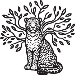 Black and White Jaguar Vector Illustration – Minimalist Wild Cat Silhouette Art	