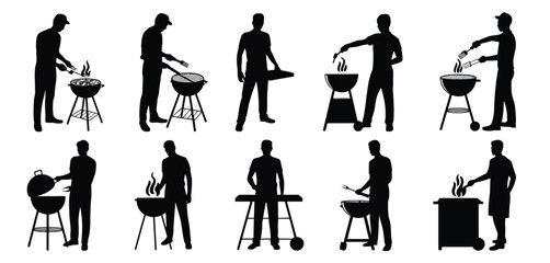 Ten Silhouettes of Men Grilling at Different BBQs