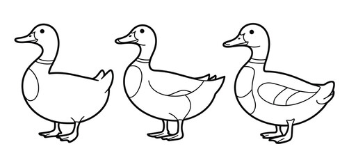 Three Cute Cartoon Ducks Line Art Coloring Page