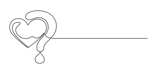 heart question mark - Concept of love issues. continuous line illustration. one line vector, Question mark drawing, Question Mark Continuous Line Icon, heart question mark continuous one line drawing