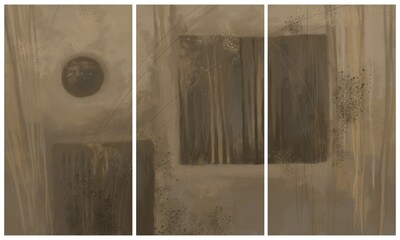Modern interior triptych. The picture is painted by hand on a tablet.