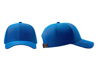 Blue baseball cap - front and side view on transparent background, PNG