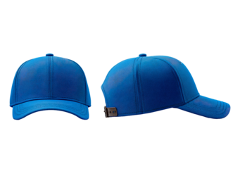 Blue baseball cap - front and side view on transparent background, PNG