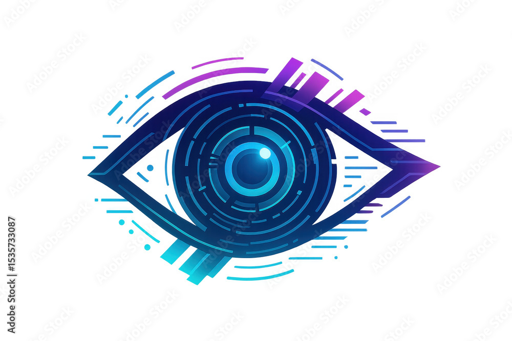 Poster digital eye with futuristic circuits representing technological vision, surveillance, and artificial