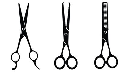 Trio of Hairdressing Shears Silhouettes Barber Tools and Equipment Hair Styling Salon Essentials for Professional Haircuts and Grooming