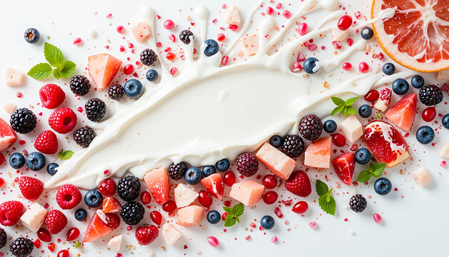 Delightful Yogurt Parfait with Fresh Berries Raspberries Pomegranate and Grapefruit a vibrant food photography showcasing healthy breakfast or dessert