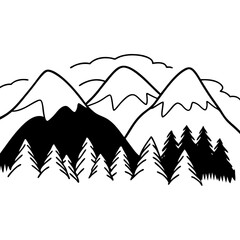 Obraz premium Mountain Range and Pine Trees Landscape Illustration