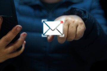 New email notification concept, business email communication, digital marketing , woman...