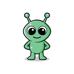 Cute and Friendly Green Alien Character Illustration Standing with Hands on Hips A Welcoming Extraterrestrial Figure