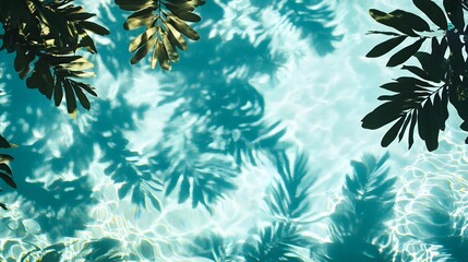 Overhead Panoramic View of Intricate Tropical Foliage with Mesmerizing Aquamarine Waters in a Modern Abstract Design for Summer Festivities