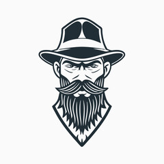 Monochrome Illustration of a Stern Man with a Distinguished Beard and Hat Evoking Vintage Charm