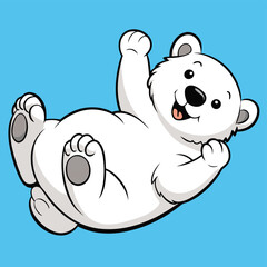 Naklejka premium A fluffy polar bear cub playing playfully on its back, full of innocent joy.