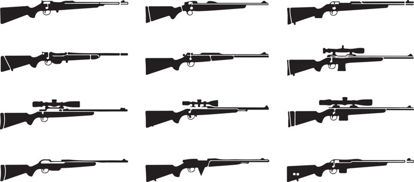 hunting rifle silhouette collection with multiple scoped and non scoped firearm designs