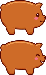 Marranitos, puerquitos or chichimbré, traditional Mexican pig shaped gingerbread cookies with funny cartoon faces. Cute vector illustration.