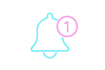 Obraz premium Glowing blue bell icon displaying single pink notification against transparent backdrop, signaling incoming digital communication