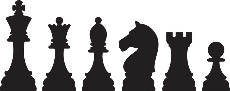 chess pieces set black silhouette vector collection king queen knight rook bishop pawn for board game illustration
