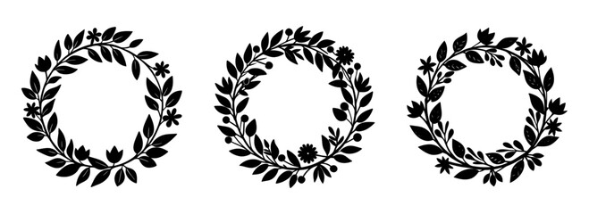 Fototapeta premium Silhouette set of floral frame botanical vector decorative element art