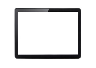 Sleek Black Digital Tablet with a Blank White Screen, Isolated on a Clean Background, Perfect for App and Website Mockups.