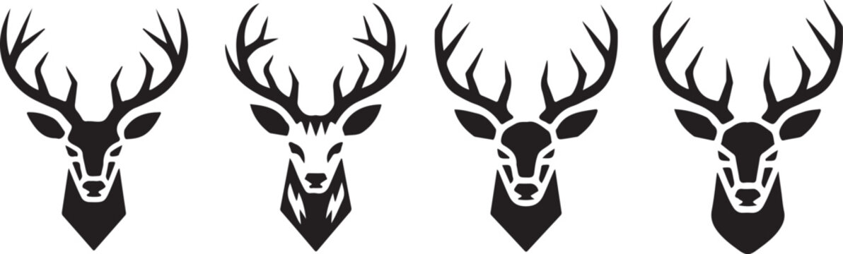 deer head silhouette vector collection with antlers isolated black hunting emblem design for badges tattoos and logos