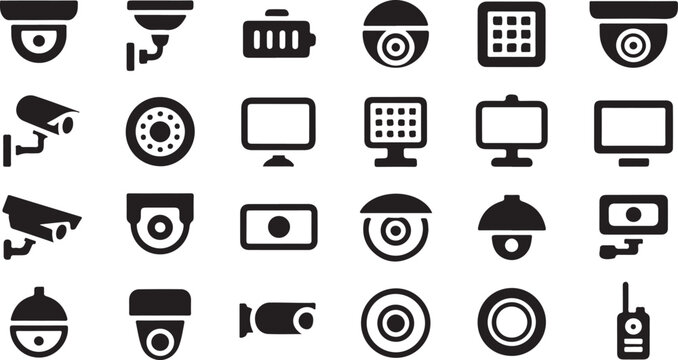 cctv surveillance camera security monitoring system icon set technology for home office protection