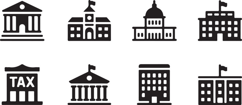 government building icon set of parliament tax office city hall courthouse capitol building architecture