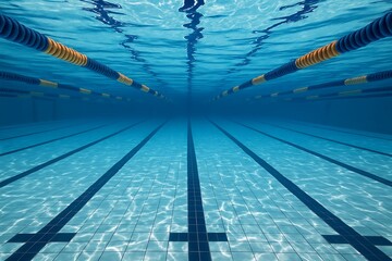 Vibrant underwater view of swimming lanes with colorful markers and clear water Ideal for fitness and training in a spacious pool environment swimming lanes Background