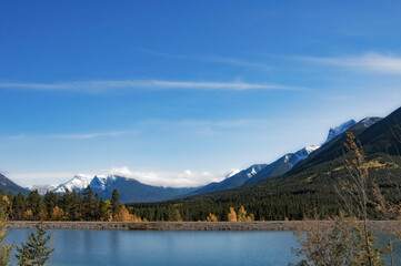 Grassy Lake. Alberta. Canada. Lake in the Rocky Mountains. Famous tourist routes.