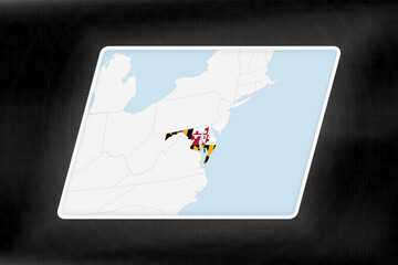 Maryland Highlighted in Flag Colors on Geographic Map.