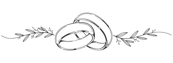 Wedding rings line art style vector illustration