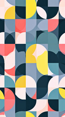 Modern Abstract Geometric Pattern with Rounded Triangles and Circles – Soft Pastel Grid Design for Backgrounds and Textures