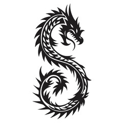 Tribal Dragon Tattoo Design Curled into a Dynamic S Shape Symbolic of Power Mysticism and Ancient Lore Decoration