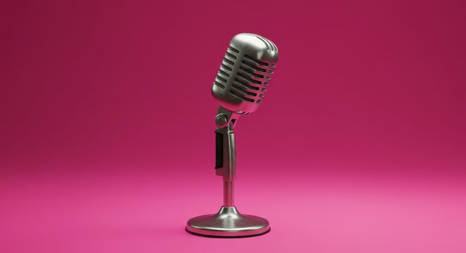 Vintage Microphone on Pink Background - Retro microphone on a vibrant pink backdrop. Ideal for podcasting, music, or broadcasting themes