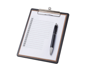 Checklist clipboard with pen for organized task management on transparent background, PNG