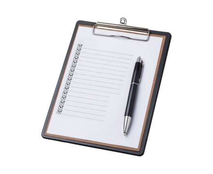 Checklist clipboard with pen for organized task management on transparent background, PNG