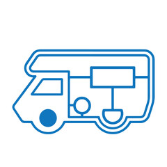 Blue Vector Icon sticker of the motorhome Vector monochrome illustration of a camper van icon isolated on white background