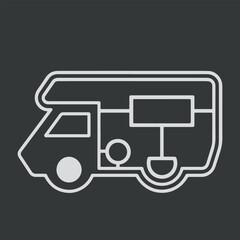 Vector Icon sticker of the motorhome Vector monochrome illustration of a camper van icon isolated on white background