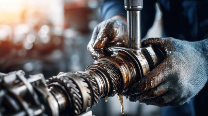 Mechanic repairing car part