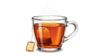 Brewing Tea in a Glass Mug with Steam Rising