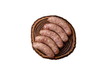 Raw meat sausages made from beef or pork, fresh meat for barbecuing or grilling. Raw sausages