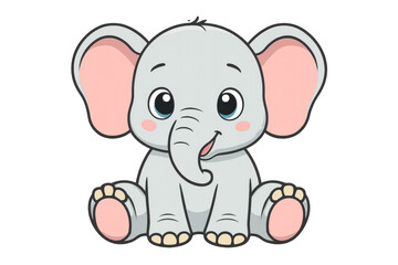 Naklejka premium Baby elephant cartoon smiling happily, sitting playfully with wide grin, ideal for kid-friendly graphics on transparent backdrop