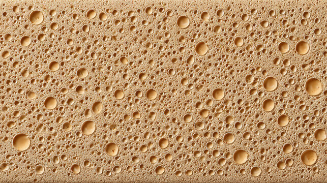 Close-up of aerated chocolate surface with varied bubble sizes and textured appearance, abstract porous background