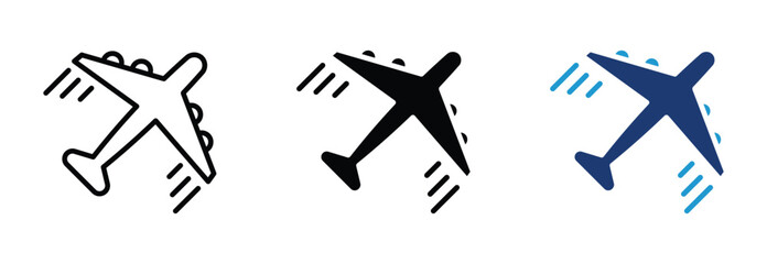 Set of Plane, passenger airplane, monochrome  icon in outline , silhouette and glyph style , stock vector