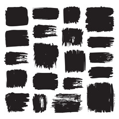 Collection of black ink brush strokes isolated on white