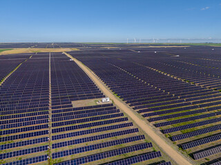Aerial view of a solar power plant near travers Alberta. This facility is the largest in Canada and one of the largest in the world