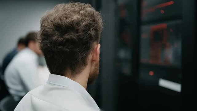 A White man wearing a white shirt listens intently during a technology workshop, surrounded by other participants in a sleek conference room
