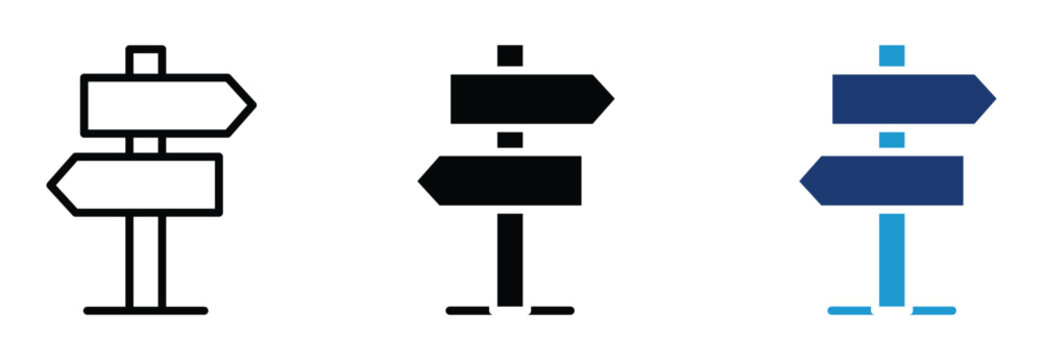 Set of Signpost or Guidepost icon in outline , silhouette and glyph style , direction sign ,  stock vector