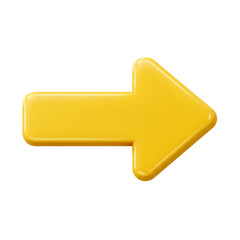 3D yellow arrow icon pointing to the right, bold and clean design, rendered in a smooth, cartoonish style, isolated on white.
