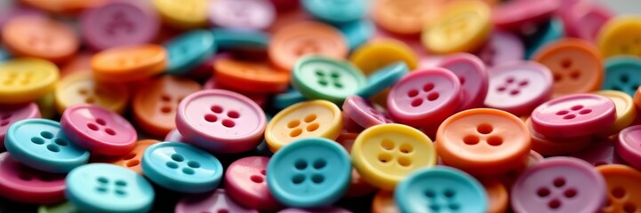Colorful assortment of round buttons for sewing projects, craft, sewing, colorful