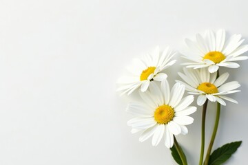 Fototapeta premium Minimalist composition of delicate white daisies on white backdrop, backdrop, white petals